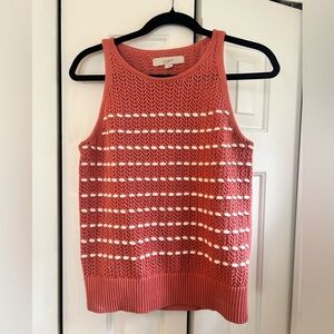 Loft Pink & White Knit Sweater Tank Top Sz. S